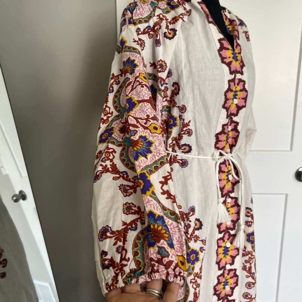 Cleobella Maxi Dress Womens Small White Floral Paisley Cotton Linen Boho Belted - Picture 11 of 16